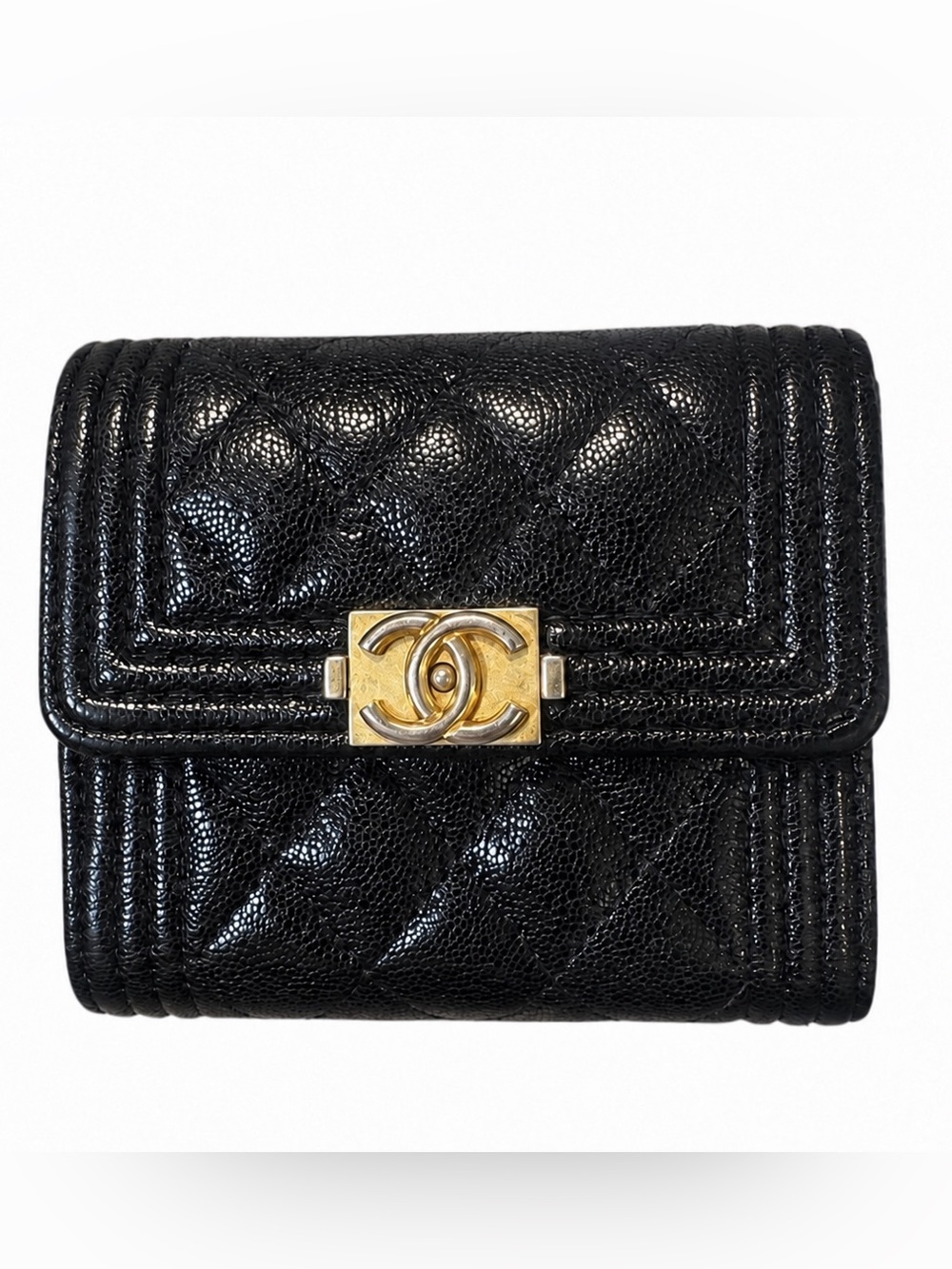 Chanel Cavier Black Quilted Compact Boy Wallet